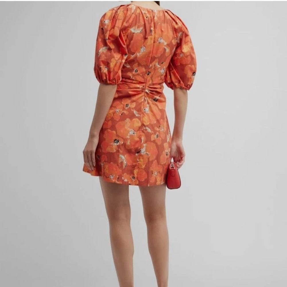 $495 Tanya Taylor Women's Orange Lacey Puff-Sleeve Cotton Mini Dress Size sz 2 - Picture 2 of 6